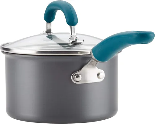Miniatura 7 de Rachael Ray Create Delicious - Juego de ollas y sartenes antiadherentes anodizadas duras, 11 piezas, color gris con asas verde azulado