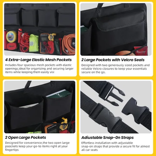 Miniatura 4 de Snuopfy Organizador de maletero de automóvil, organizador colgante para asiento trasero con 8 bolsas de almacenamiento grandes, gran capacidad