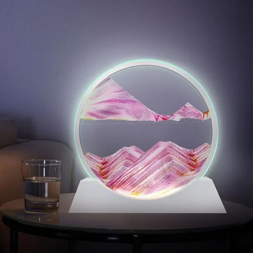 Miniatura 3 de Aoderun Arte de arena móvil de 7 pulgadas, movimiento líquido con luz, 3 colores cambiantes, arena en movimiento, imagen de arte redondo de vidrio