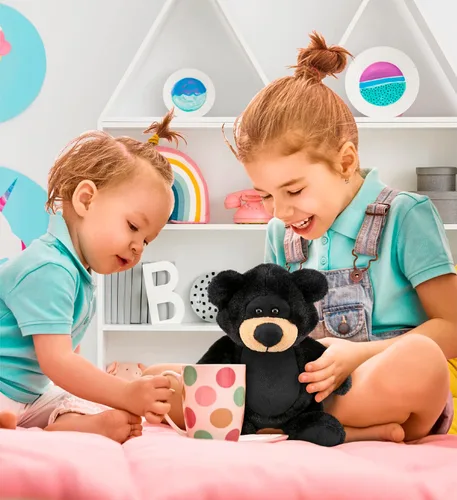Miniatura 5 de DolliBu Oso negro de peluche, oso negro suave y abrazable, adorable juguete de peluche de oso para jugar, lindo regalo de vida salvaje para niños