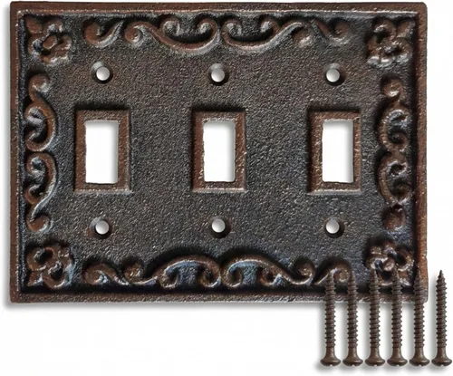 Miniatura 10 de Lulu Decor, Fleur De Lis - Placa de enchufe de hierro fundido en acabado marrón rústico antiguo