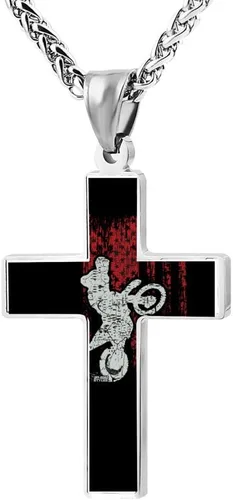 Elelab Cool Motocross USA Biker Collar de cruz americana con colgante de aleación de zinc, accesorios creativos personalizados, oración cristiana,