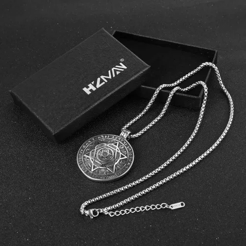 Miniatura 6 de HZMAN Talisman Seal Solomon - Collar de acero inoxidable con colgante de constelación de estrella de seis puntas con dije de estrella 12 + cadena