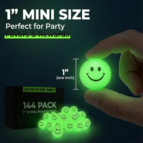 Miniatura 2 de Bedwina Bulk Bouncy Balls Glow in the Dark - (1inch / 27mm) Diameter, High Bouncing, Small Rubber Smile Face Bouncing Balls for Kids, Vending