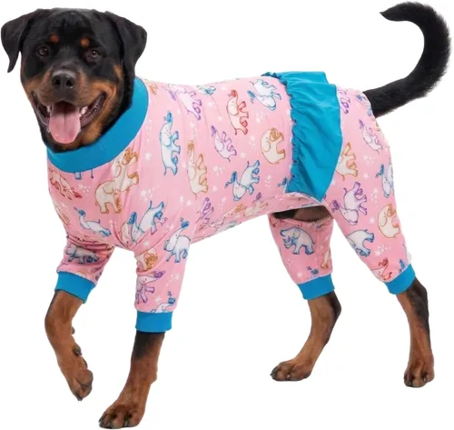 Miniatura 12 de LovinPet Pijamas grandes para perros - Camisa de unicornio para perro, mono de recuperación posoperatoria, impresión de sirenas y unicornios Rosa