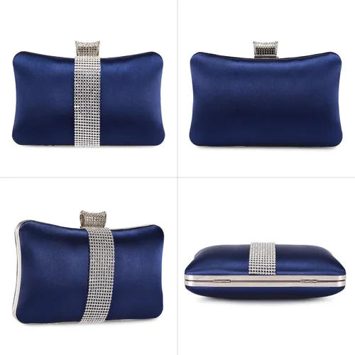 Miniatura 4 de DA BODAN Bolso de mano Jane de satén con diamantes de imitación para mujer para noche novia graduación fiesta bolso cruzado con cadena