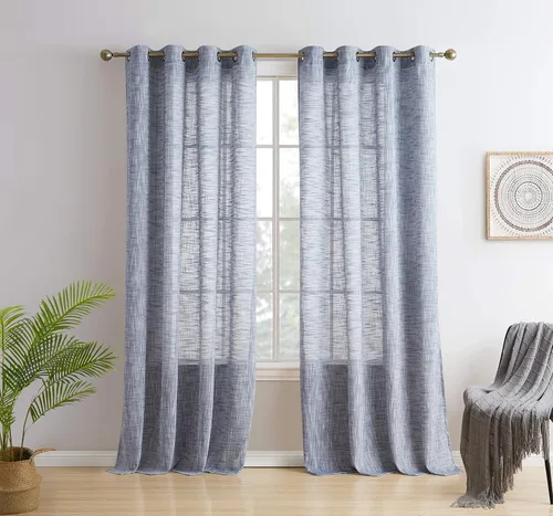 HLC.ME Cortinas de lino sintético con textura semitransparentes que mantienen la privacidad y filtran la luz solar, con ojales, cortinas cortas y