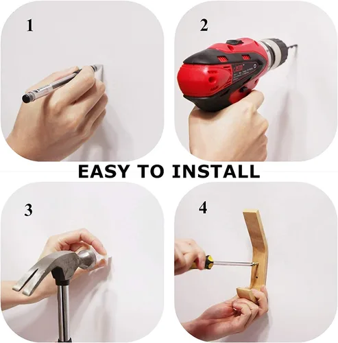 Miniatura 3 de Ganchos de madera montados en la pared, ganchos vintage de una sola pared, organizador resistente para colgar toallas y sombreros, paquete de 4