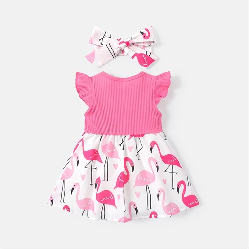 Miniatura 2 de PATPAT Vestido para bebé recién nacida, manga con volantes, vestido con tirantes y diadema con lazo, talla 3M-3T