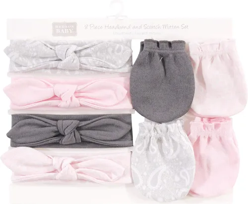 Miniatura 121 de Hudson Baby Conjunto de diadema de algodón y manoplas para rascar para bebé