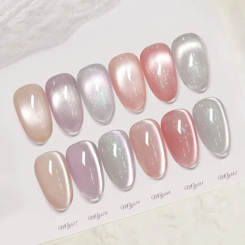 Miniatura 28 de Born Pretty Esmalte de uñas de gel de ojo de gato magnético, esmalte de gel pastel lechoso magnético azul pastel verde púrpura rosa nude plateado