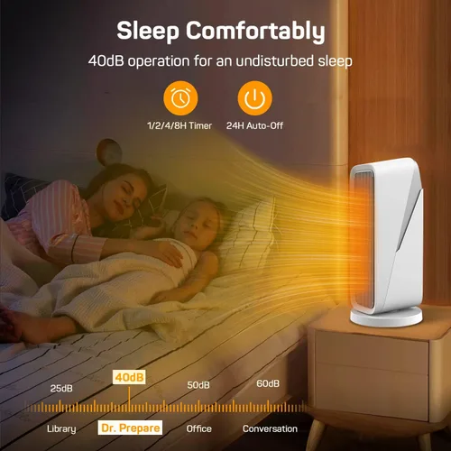 Miniatura 6 de DR.PREPARE Calentador de espacio para interiores, 1500 W PTC, calentamiento rápido, bloqueo para niños, oscilación de 80°, protección contra