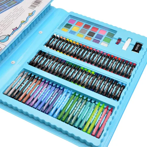 Miniatura 4 de Sunnyglade Juego de Arte de Caballete Tríptico de Doble Cara de 185 Piezas, Caja de Arte de Dibujo con Pasteles al Óleo, Crayones, Lápices de Azul
