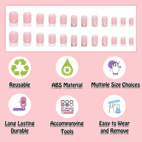 Miniatura 3 de Uñas postizas verdes a presión cortas y medianas para mujeres con diseño de grano de mármol, uñas postizas acrílicas falsas en uñas postizas