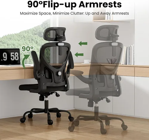 Miniatura 7 de Silla de oficina ergonómica negra y silla de escritorio de respaldo alto con soporte lumbar ajustable, cómodas sillas de juegos de computadora