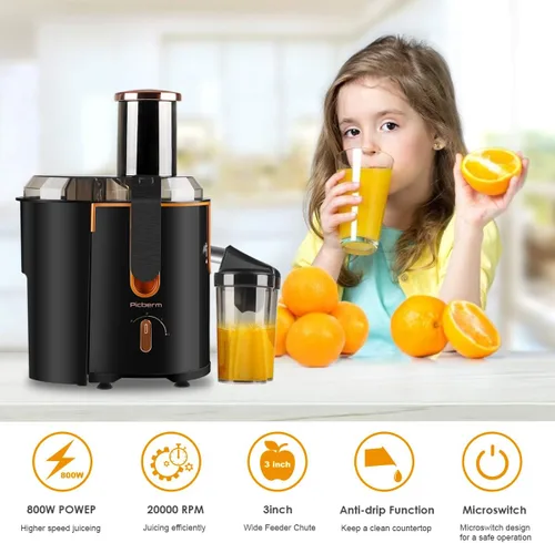 Miniatura 2 de Exprimidor extractor picberm Exprimidor de boca ancha, exprimidor centrífugo de 3 velocidades para frutas y verduras, potente exprimidor con función