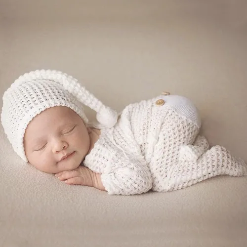 Miniatura 2 de Accesorios para sesión de fotos de bebé recién nacido, sombrero de punto de ganchillo, disfraz, sombrero de rayas, pantalones, mono, accesorios