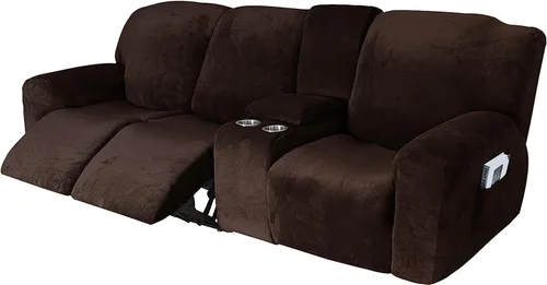 Aedlcal Fundas para sofá reclinable, 10 piezas, fundas de sofá reclinable de felpa de terciopelo con consola central, con bolsillo lateral para