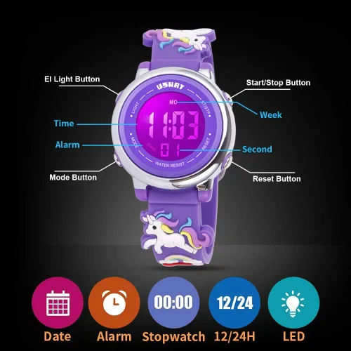 Miniatura 8 de USWAT Kids Watch 3D Cartoon Toddler Wrist Digital Watch Waterproof 7 Color Lights with Alarm Stopwatch for 3-10 Year Boys Girls Little Child