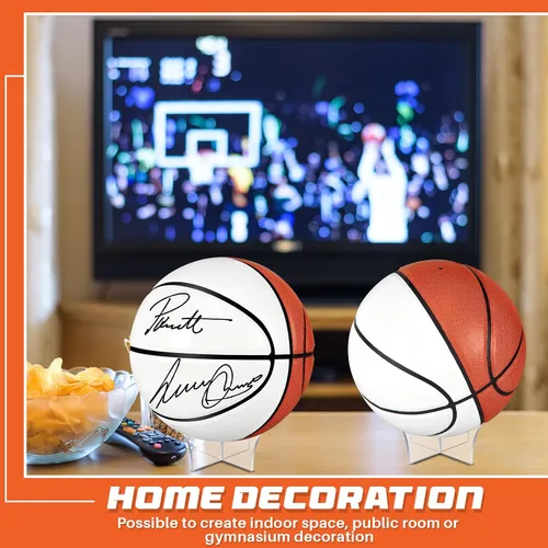 Miniatura 5 de Hiboom Balón de baloncesto con soporte de bola acrílica, panel en blanco para firma, bola oficial para escuela, universidad, entrenador, graduación