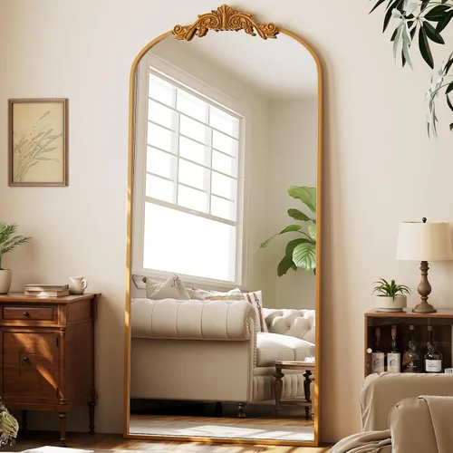 Miniatura 10 de GLSLAND Espejo Vintage - 72" x 44" Espejo de Cuerpo Completo Grande Tallado Arqueado con Marco de Metal Barroco Espejos de Cuerpo Completo para Negro