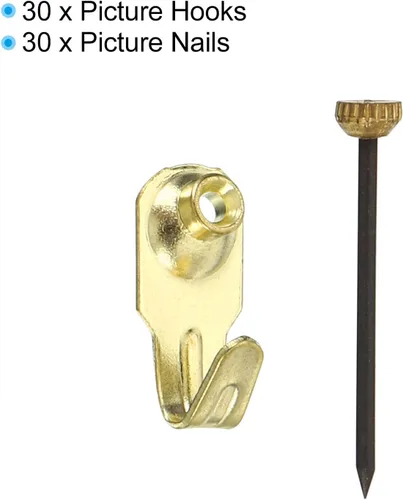 Miniatura 3 de PATIKIL Perchas de fotos de 10 libras, juego de 30 ganchos para colgar fotos en la pared, accesorios para clavos, kit para colgar cuadros en paneles