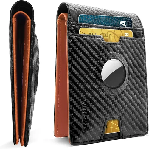Wustentre AirTag - Billetera delgada para hombre con soporte para Airtag, billetera minimalista de bloqueo de AirTag para hombre, billetera de