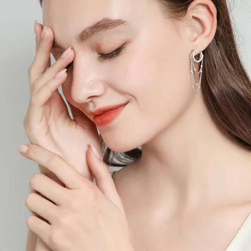 Miniatura 7 de Ritach Aretes de aro de oro de moda para mujer, brillantes de plata de ley 925 con bola de discoteca, bonitos aretes de aro de cadena