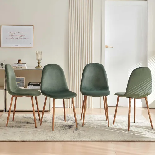Juego de 4 sillas de comedor de terciopelo, modernas sillas tapizadas con patas de metal para sala, dormitorio, comedor, sillas de comedor verdes