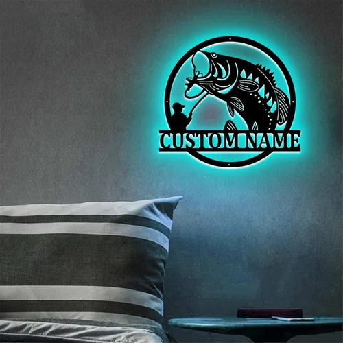 Miniatura 6 de Letrero LED de pesca de bajo con nombre personalizado, arte de pared personalizado, regalo de aniversario y día de San Valentín