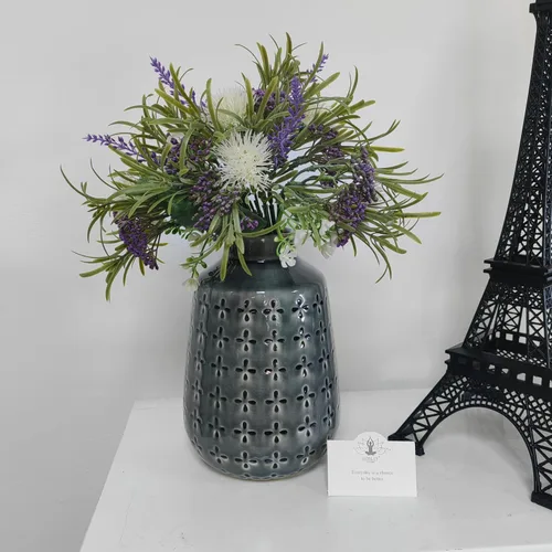 Miniatura 5 de Hosley Juego de 2 jarrones de cerámica gris de 7.25 pulgadas de alto. Regalo ideal para arreglos florales, hogar, bodas, fiestas, spa, meditación