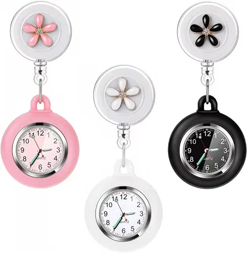 PWOSI Reloj de enfermera con puntero brillante en la oscuridad, reloj de enfermería, reloj de clip, reloj de solapa, reloj de enfermería con segunda