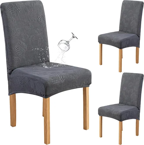 Miniatura 10 de Genina Juego de 2 fundas impermeables para sillas de comedor, fundas elásticas para sillas de comedor con hojas jacquard, protectores extraíbles