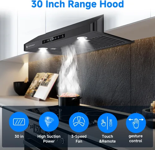 Miniatura 2 de AMZCHEF Campana extractora debajo del gabinete de 30 pulgadas, campana de ventilación de estufa de cocina de acero inoxidable de 750 CFM, ventilador