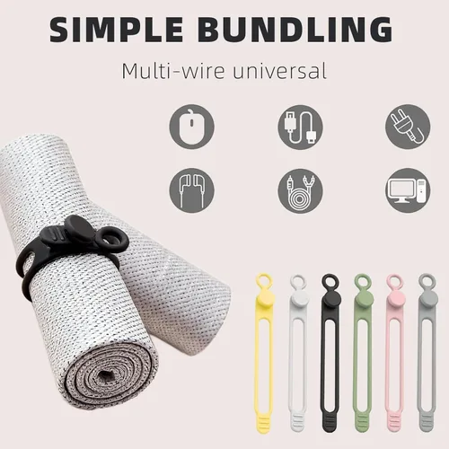 Miniatura 4 de Organizador de cables de datos, organizador de bridas de cables de silicona elástica, organizador reutilizable para agrupar y fijar auriculares