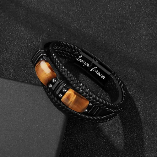 Miniatura 5 de Mens Leather Bracelets for Him Son Birthday Gift for Boyfriend Husband Brother Father's Day Gifts for Dad To My Men Bracelet with 2 Tiger Eyes for