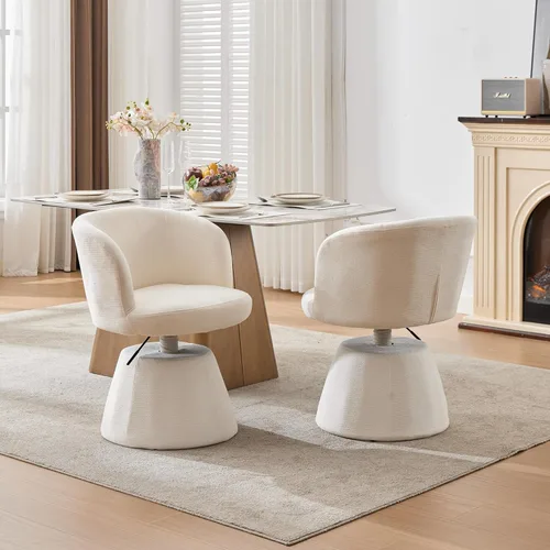 Miniatura 8 de Beige Small Office Chair, Chenille Cute Swivel Vanity Makeup Desk Chair with Wheels for Teens Women Girls, Comfy Adjustable Computer Chairs for