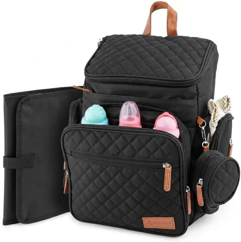 Miniatura 10 de Mochila grande para pañales para mamá y papá, bolsa de viaje unisex para bebé, 15 bolsillos, cambiador, correas para cochecito, elegante y lavable