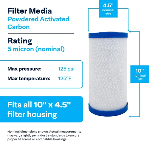 Miniatura 3 de SpiroPure SP-EP-BB 155548-43 CB-45-1005 Cartucho de filtro de agua con carcasa de coco certificado NSF de 10 x 4.5 micrones EP-BB 155548-43