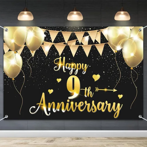 Miniatura 11 de HAMIGAR Fondo de pancarta de feliz 15 aniversario de 6 x 4 pies, 15 decoraciones de aniversario de boda, suministros para fiestas, color negro