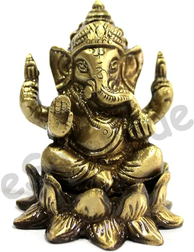 Miniatura 9 de eSplanade Set de ídolo Laxmi Ganesh de latón de 3" en loto