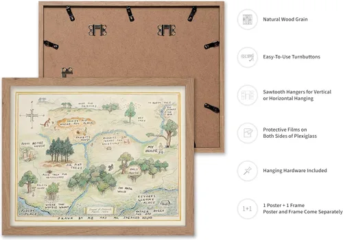 Miniatura 2 de Poster Master Póster de ilustración vintage, impresión de paisaje retro, regalo para bebé, niño, mapa de madera de 100 acres, oso, cerdo, animal