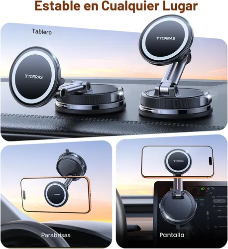 Miniatura 2 de TORRAS 2026 Vacuum para Montura de Coche Magsafe【98+LBS de Sujeción Más Fuerte y Imán Ultra】Soporte Magnético para Teléfono para Tu Coche, Montura