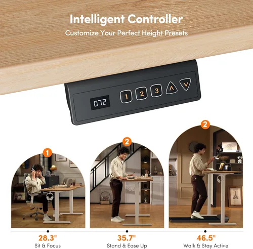 Miniatura 7 de FEZIBO Escritorio de pie, 48 × 24 pulgadas, altura eléctrica ajustable, para sentarse y ponerse de pie, escritorio de oficina para computadora