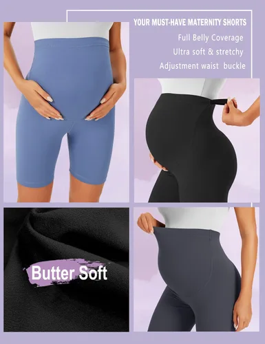 Miniatura 4 de BONVIGOR Pantalones cortos de maternidad sobre el vientre para ciclismo, entrenamiento, yoga, activo, atlético, embarazo, pantalones cortos de pijama