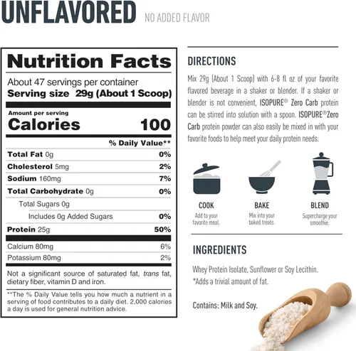 Miniatura 9 de Isopure Proteína en polvo con cero carbohidratos 100% aislado de proteína de suero puro, libre de lactosa, sin gluten, con vitaminas, sin sabor, 25g