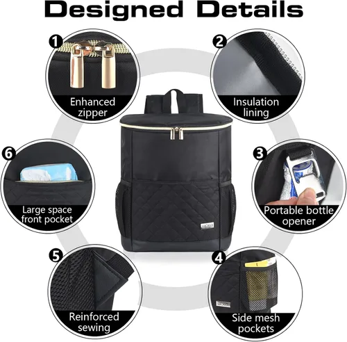 Miniatura 4 de Mochila Enfriadora Wolka 30 Latas, Mochilas Enfriadoras Portátiles Aisladas a Prueba de Fugas, Bolsa Enfriadora Impermeable de Lado Suave