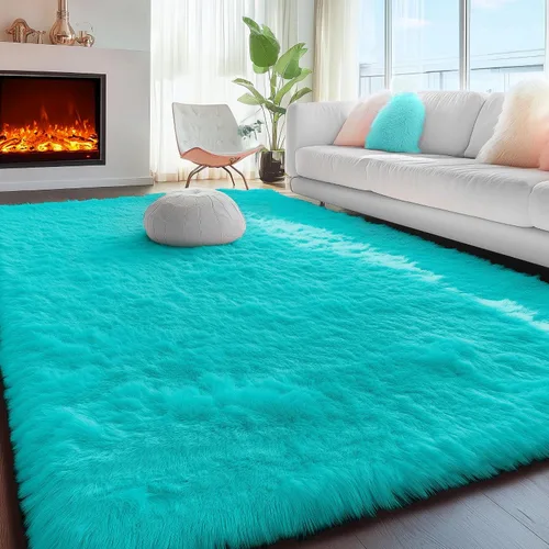 Miniatura 36 de PAGISOFE Alfombras esponjosas de dormitorio de 4 x 6 pies, color negro, alfombra moderna para sala de estar, alfombra lanuda para interiores