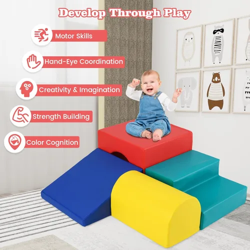 Miniatura 7 de Costzon Juguetes de escalada para niños pequeños, 4 piezas de escalador de espuma de un solo túnel para escalar, gatear y deslizarse, bloques