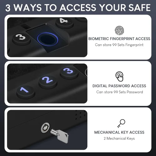 Miniatura 5 de Caja fuerte para armas pequeñas para pistolas, caja de seguridad biométrica para pistola con acceso al teclado digital de huellas dactilares, caja